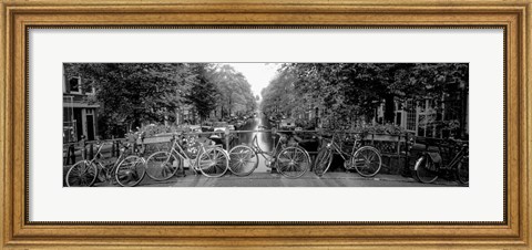 Framed Bikes in Amsterdam, Netherlands (black &amp; white) Print