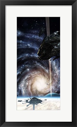 Framed Spacecraft arrives at the Docking Atation on an enormous Gas Giant Print