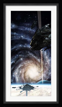 Framed Spacecraft arrives at the Docking Atation on an enormous Gas Giant Print