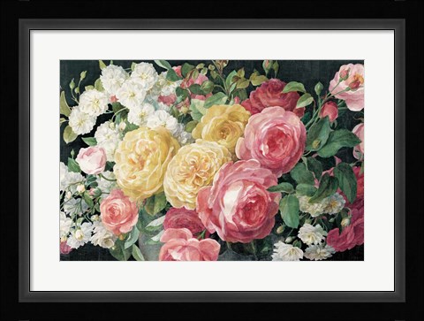 Framed Antique Roses on Black Print