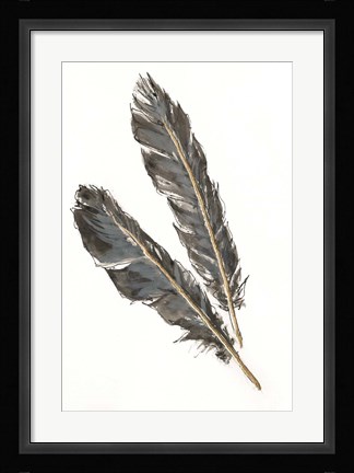 Framed Gold Feathers III on White Print