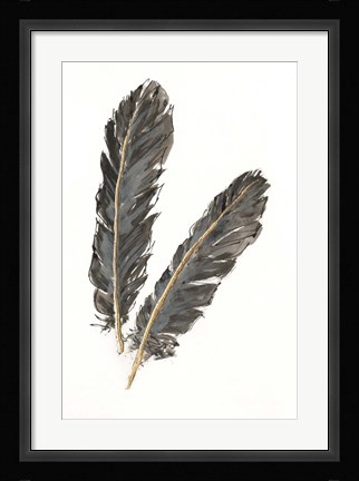Framed Gold Feathers IV on White Print