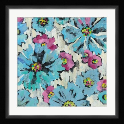 Framed Graphic Pink and Blue Floral I Print