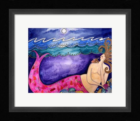 Framed Big Diva Keeper Of The Shells Mermaid Print