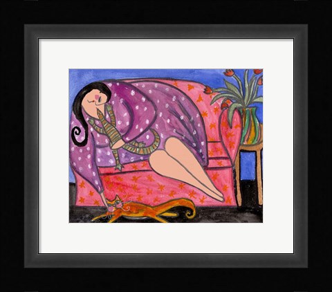 Framed Big Diva Lounging With Lizard &amp; Kitty Print