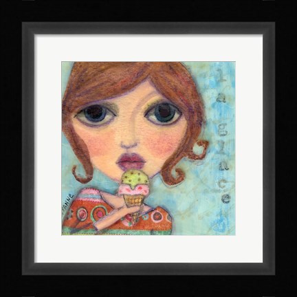 Framed Big Eyed Girl Ice Cream Cone Print
