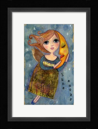 Framed Big Eyed Girl Moon Love Print