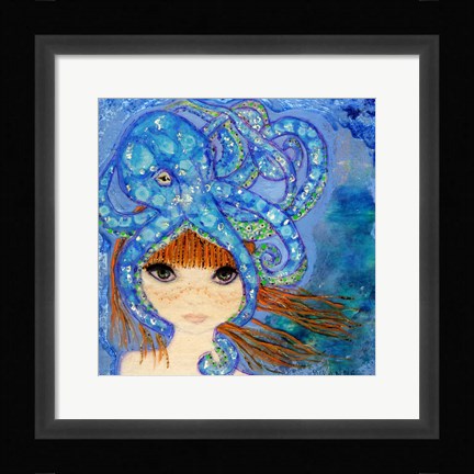 Framed Big Eyed Girl Ocean Blue Print