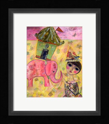 Framed Big Eyed Girl Pink Elephant Circus Print