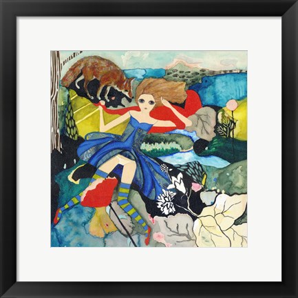 Framed Big Eyed Girl Post Wolf Print