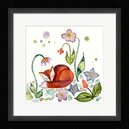 Framed Fox Napping In The Garden Print