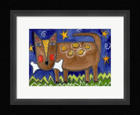 Framed Funky Dog With Bone Print