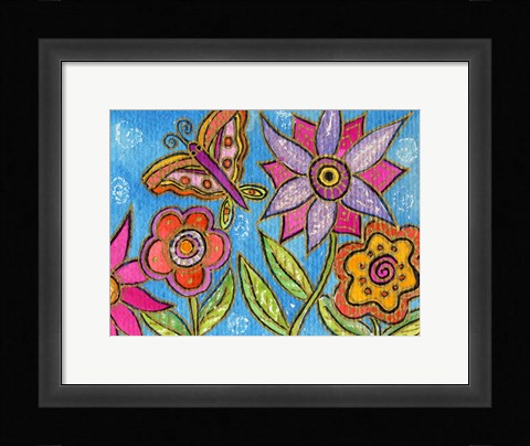 Framed Funky Flowers And Butterfly Print