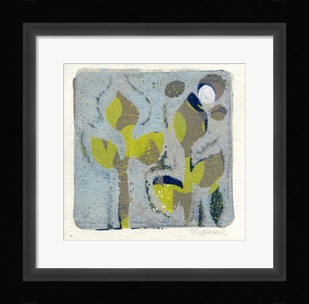 Framed Gray Flowers Monoprint Print