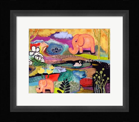 Framed Watchful Eye Elephants Print