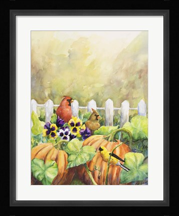 Framed Cardinals in Pumpkin Patch Print