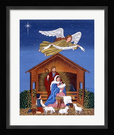 Framed Primitive Nativity Print