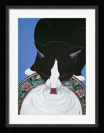 Framed Lapping Milk From An Oriental Plate Print