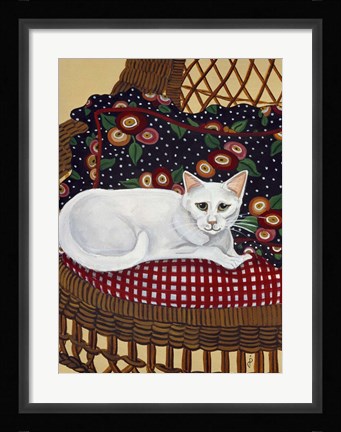 Framed Snowball In A Wicker Chair Print
