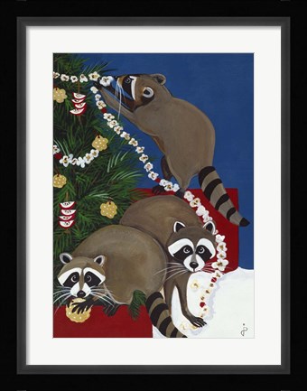 Framed Christmas Raccoons Print