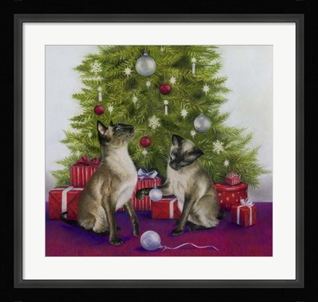 Framed Christmas Siamese Cats Print
