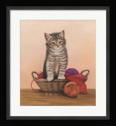 Framed Kitten And Wool Basket Print