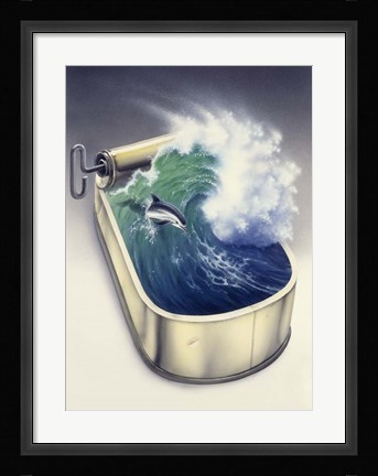 Framed Dolphin In Wave Print
