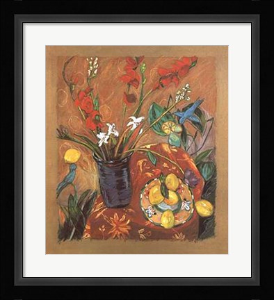 Framed Lemon Blue Birds Print