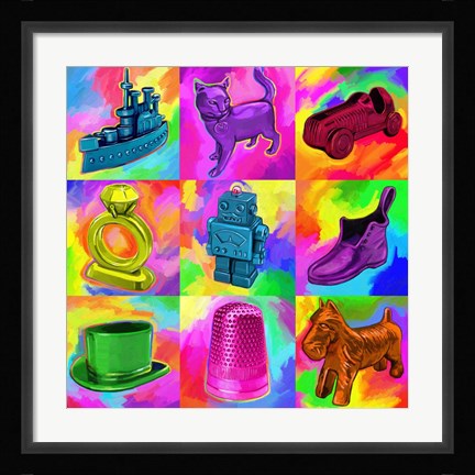Framed Pop Art Monopoly Pieces Print