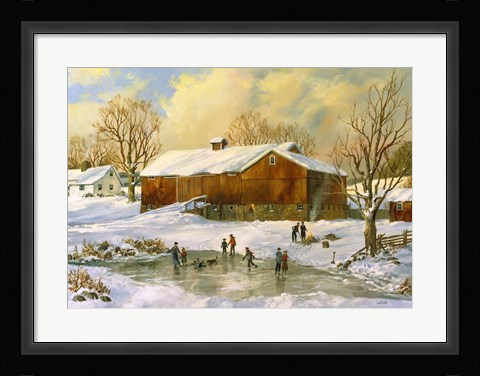 Framed Skating on the Pond Print