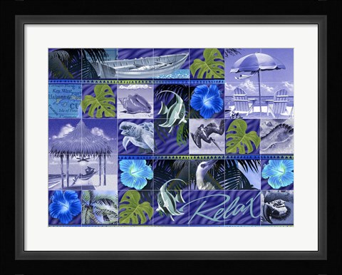 Framed Blue Coastal Mosaic Print