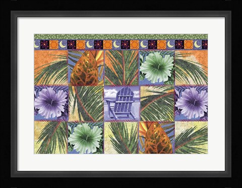 Framed Quilt Palm Flower Mosaic Print