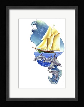 Framed Sailboat Dolphin Wave Print