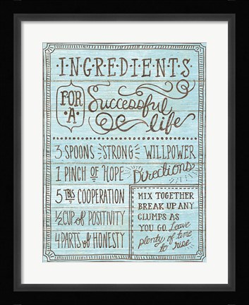 Framed Ingredients For Life I Blue Print