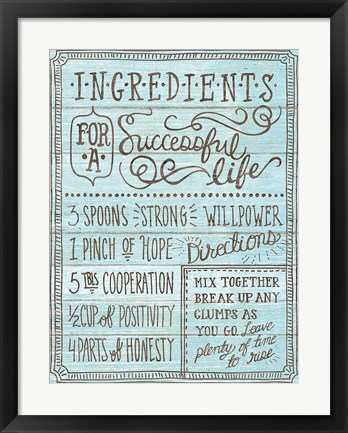 Framed Ingredients For Life I Blue Print