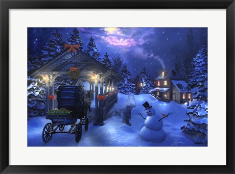 Framed Snowman Crossing Print