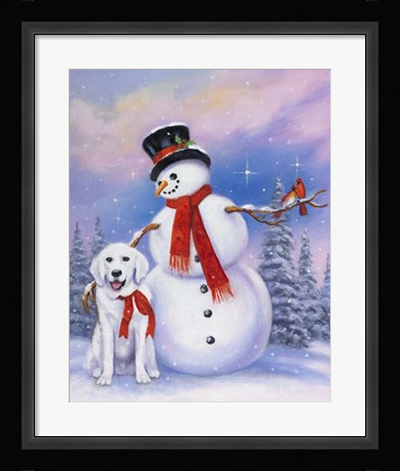 Framed Snowman and Dog Print
