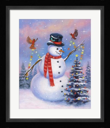 Framed Snowman Decorating the Tree Print