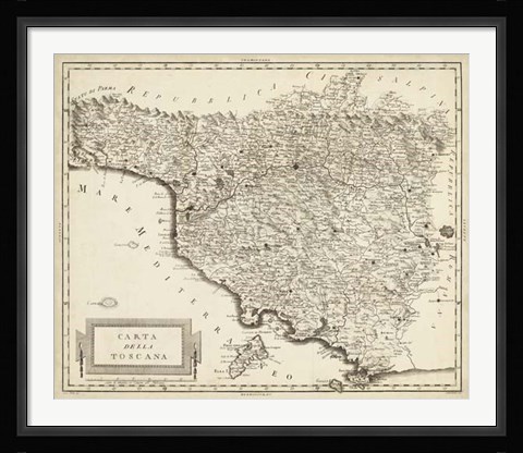 Framed Antique Map of Tuscany Print