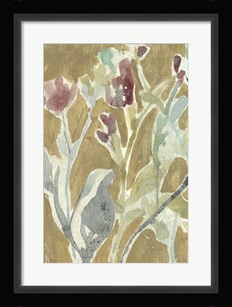 Framed Flowers on Ochre I Print