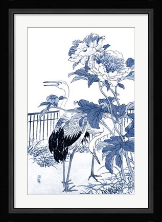 Framed Blue &amp; White Asian Garden I Print