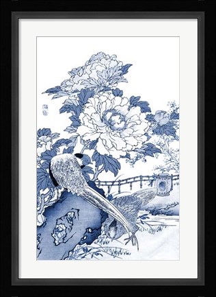Framed Blue &amp; White Asian Garden II Print