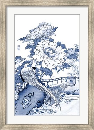 Framed Blue &amp; White Asian Garden II Print