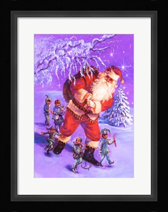Framed Santa And Elves Print
