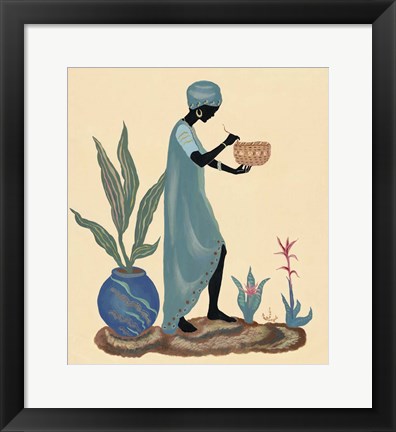 Framed Standing Weaving Basket In Teal Print