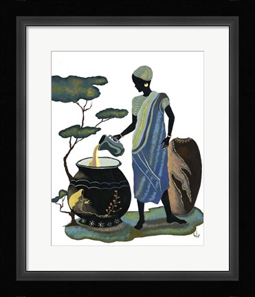 Framed Woman Pouring In Blue Print