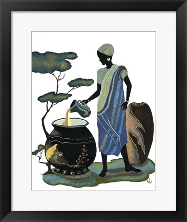 Framed Woman Pouring In Blue Print