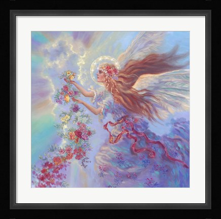 Framed Angel With Flower Garland Print