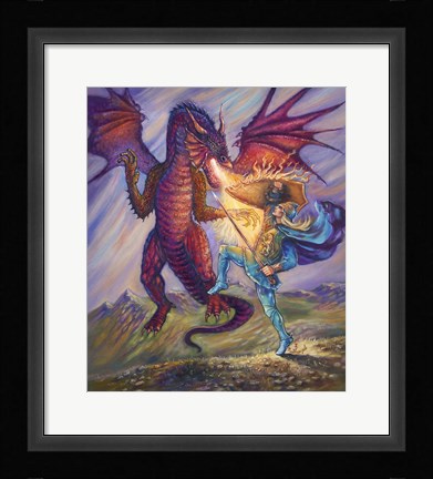 Framed Blue Knight And Dragon Print