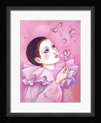 Framed Mime With Heart Bubbles Print